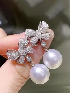 Faux Pearl & Rhinestone Decorated Bowknot Design Dangle Earrings, Elegant Jewelry for Party, Daily Clothing Decor, Trendy All-match & Exquisite Jewelry for Gift