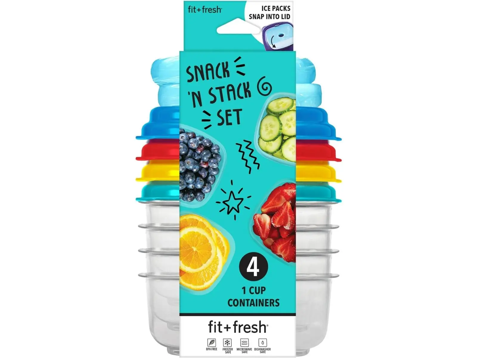 Fit & Fresh 407KFF 8 oz Small Plastic Containers with Multi Color Lids
