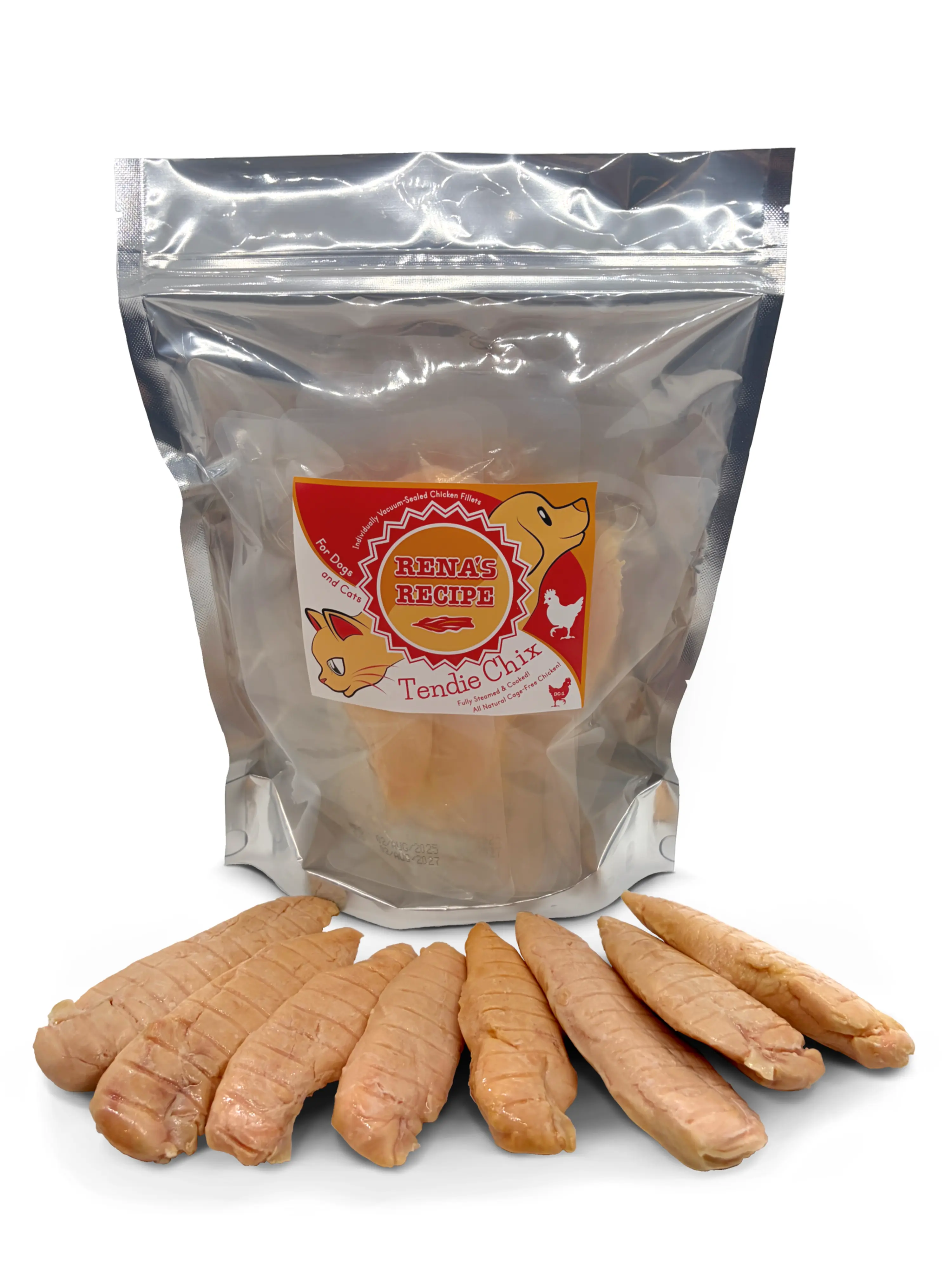 NEW!!! Rena's Recipe Tendie Chix for Dogs and Cats – All Natural Pure Chicken Fillet Treats • Fully Steamed & Cooked • 8 Fillets • 9 oz