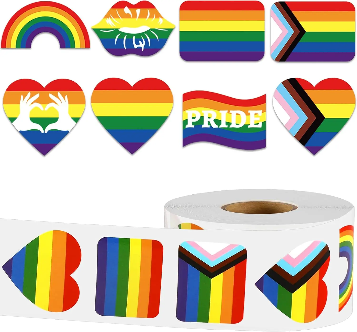 800 Pcs Pride Rainbow Heart Flag Gay LGBTQ Stickers for Parade | Self Adhesive Roll,LGBTQ Gay Lesbian Bisexual Parade Accessories,Rainbow Bumper Decals Decoration Pack
