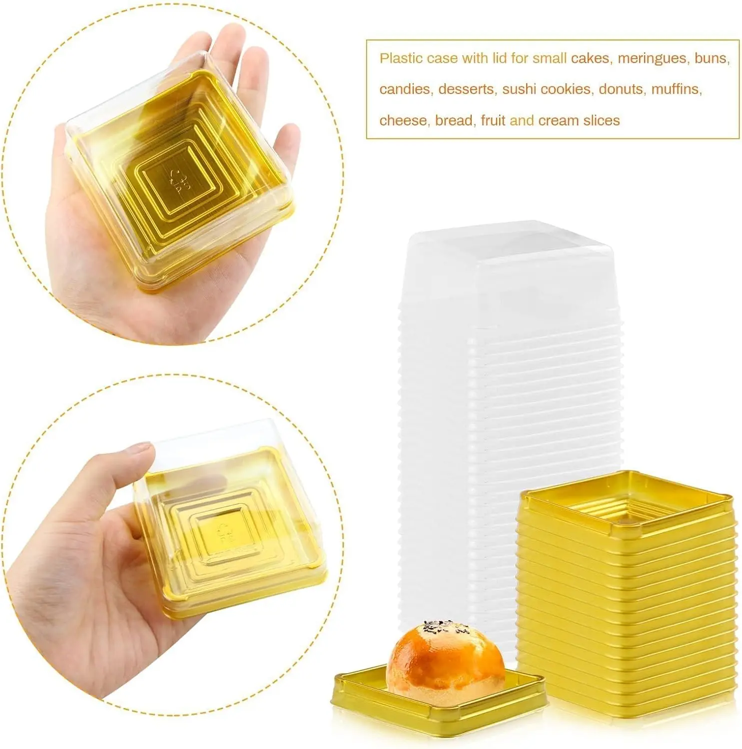 100Pcs Plastic Square Containers with Lids Cupcake Boxes, 3" Mini Cupcake Containers Muffin Pod Dome Muffin Single Individual Container Box for Wedding Birthday Gifts Supplies