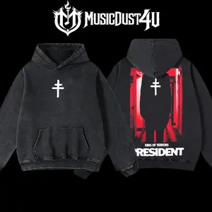 MusicDust4U The President "King of Terrors" Design 100% Premium Cotton 230gsm Washed Unisex Classic Fit Menswear Comfortable Hoodie - American-made