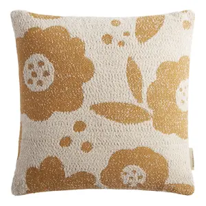 Amber And Ivory Floral Throw Pillow , for Sofa, Bedroom, Living room