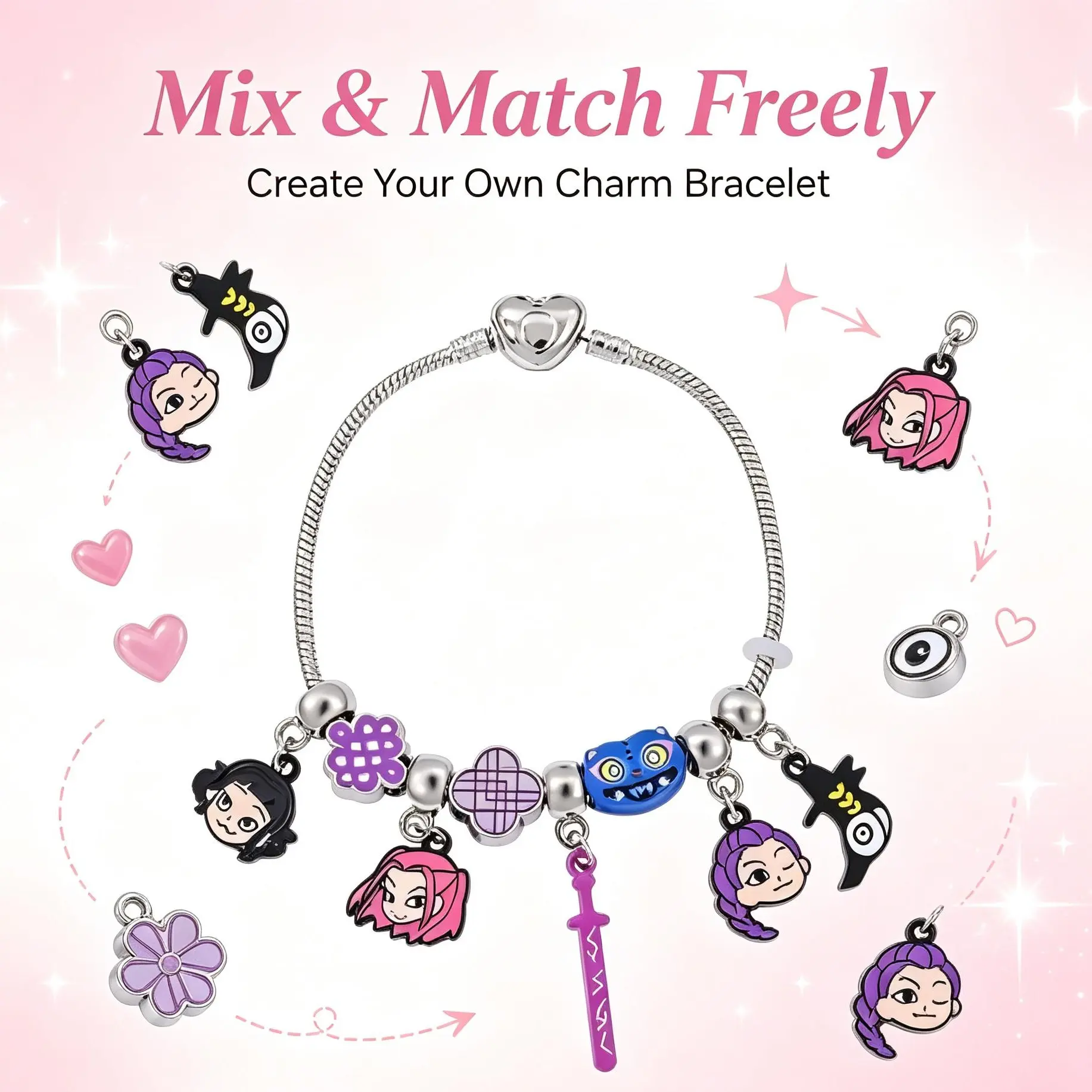 DIY K-Pop Demon Hunters Bracelet Cute Anime Jewelry for Kids & Adults, Trendy Handmade Fashion Accessory,Fashion Accessory for Kids & Adults,valentines