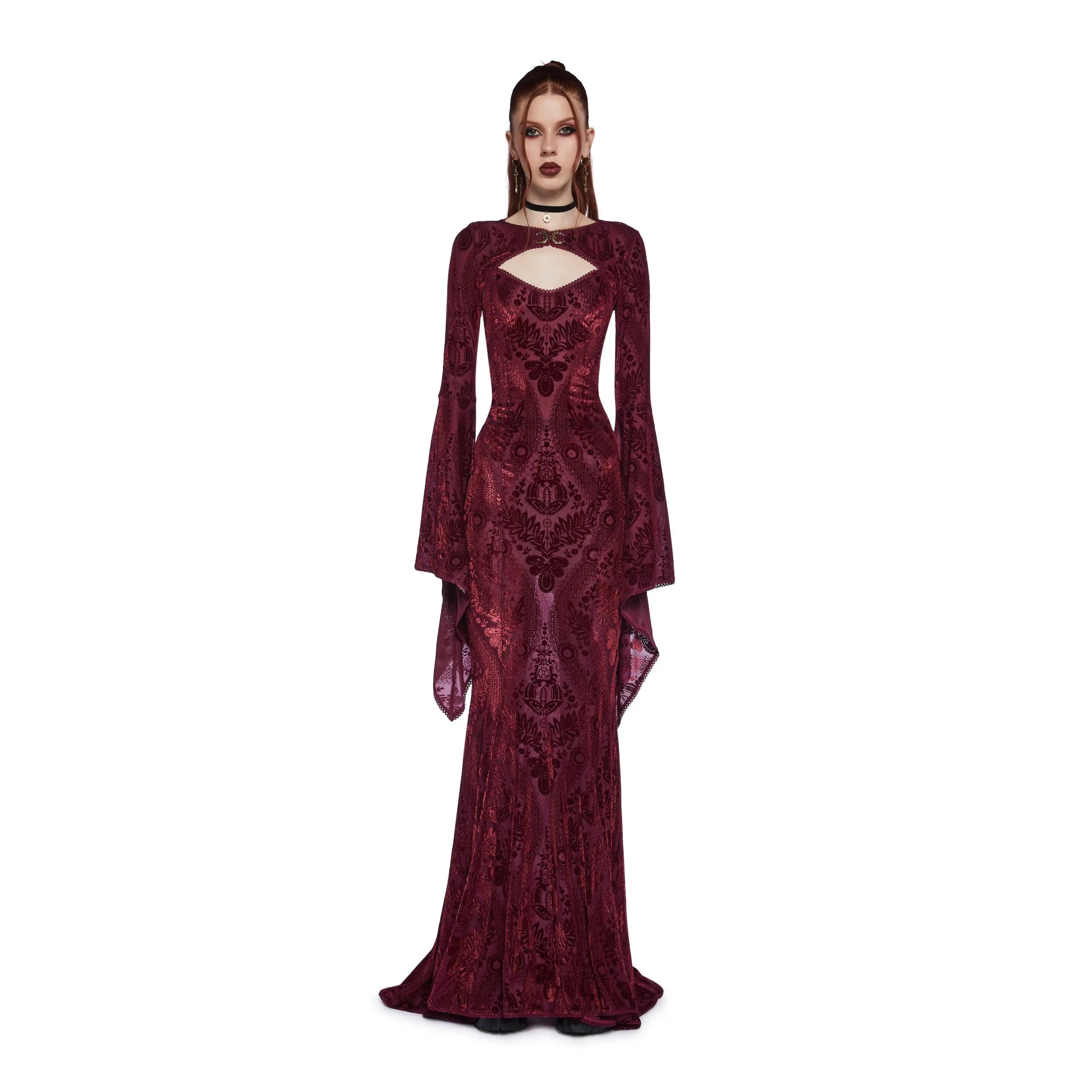 Druid’s Wife Maxi Dress And Shrug Set - Dark Red