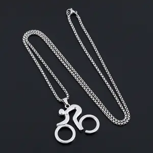 Unisex Bicycle Rider Pendant Necklace - Stylish Alloy Chain with 3D Bicycle Design, Black Cord, Perfect for Summer, Biker Accessories