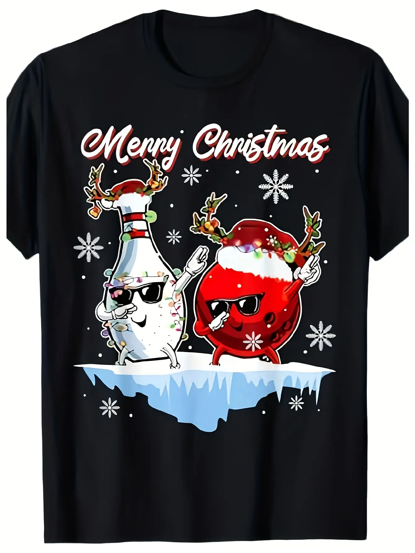 Men's  Women's Funny Christmas Bowling T-Shirts - unisex soft cotton short sleeve t shirt, vintage graphic casual tee for men women teens, perfect birthday holiday gift for camping travel gym daily street  wear