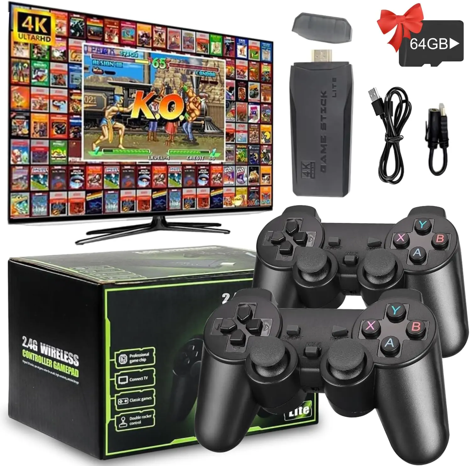 【2025 Upgrade】4K Wireless Retro Game Console，Retro Play Game Stick，Nostalgia Stick Game 4K HDMI Output，Plug and Play Video Game Stick Built in 2000 Ga
