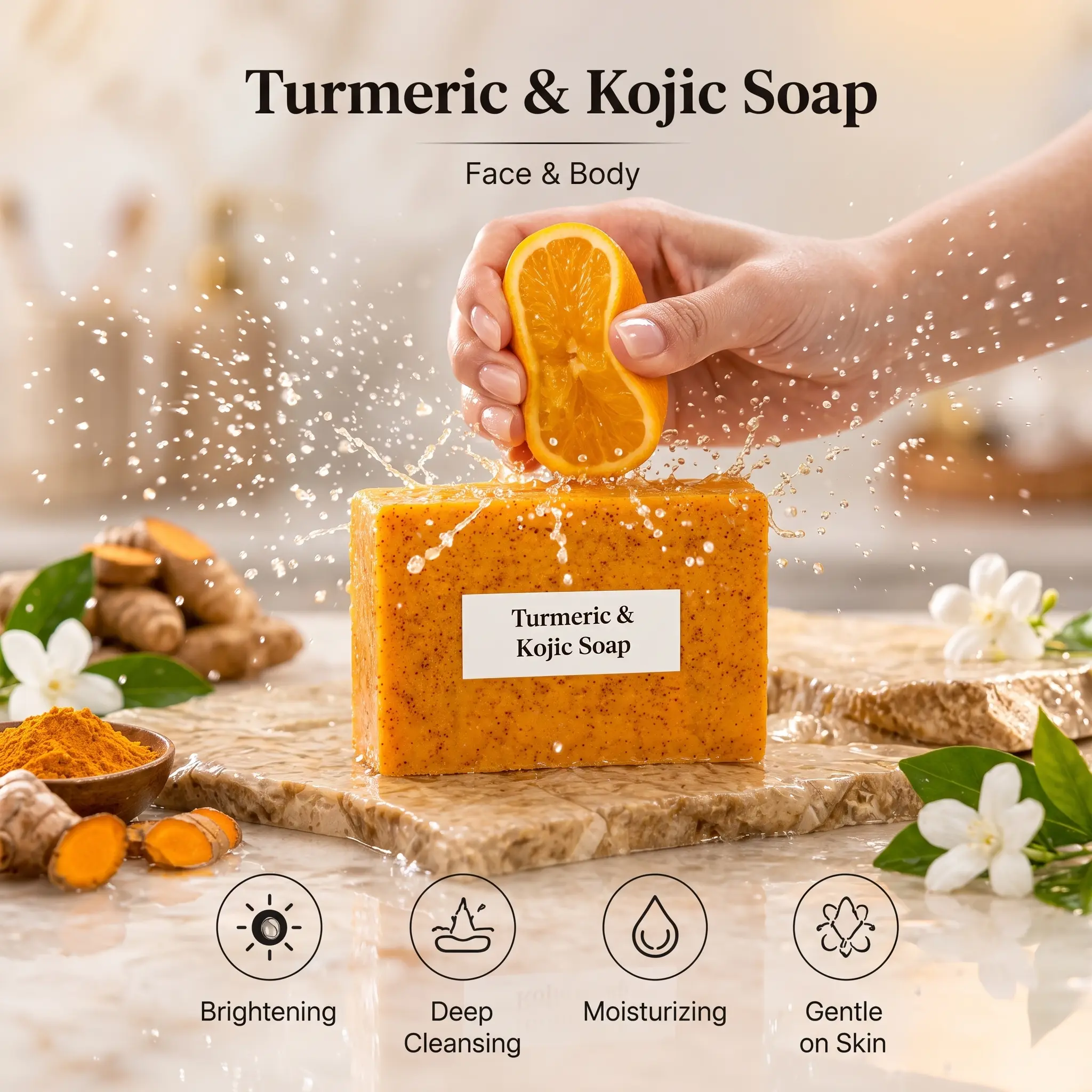 Honey Lemon Turmeric&KojicAcid Brightening Soap 100G for facial and body cleansing, suitable for both men and women