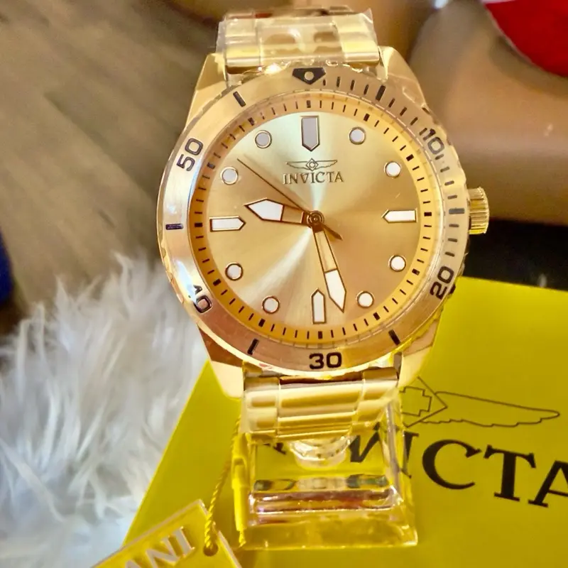 Invicta Pro Diver Men's Fashionable Watch, 43mm Gold Plated Stainless Steel Round Case with Quartz Movement for Daily Wear, Fashionable Stylish Watch, Dive Watch
