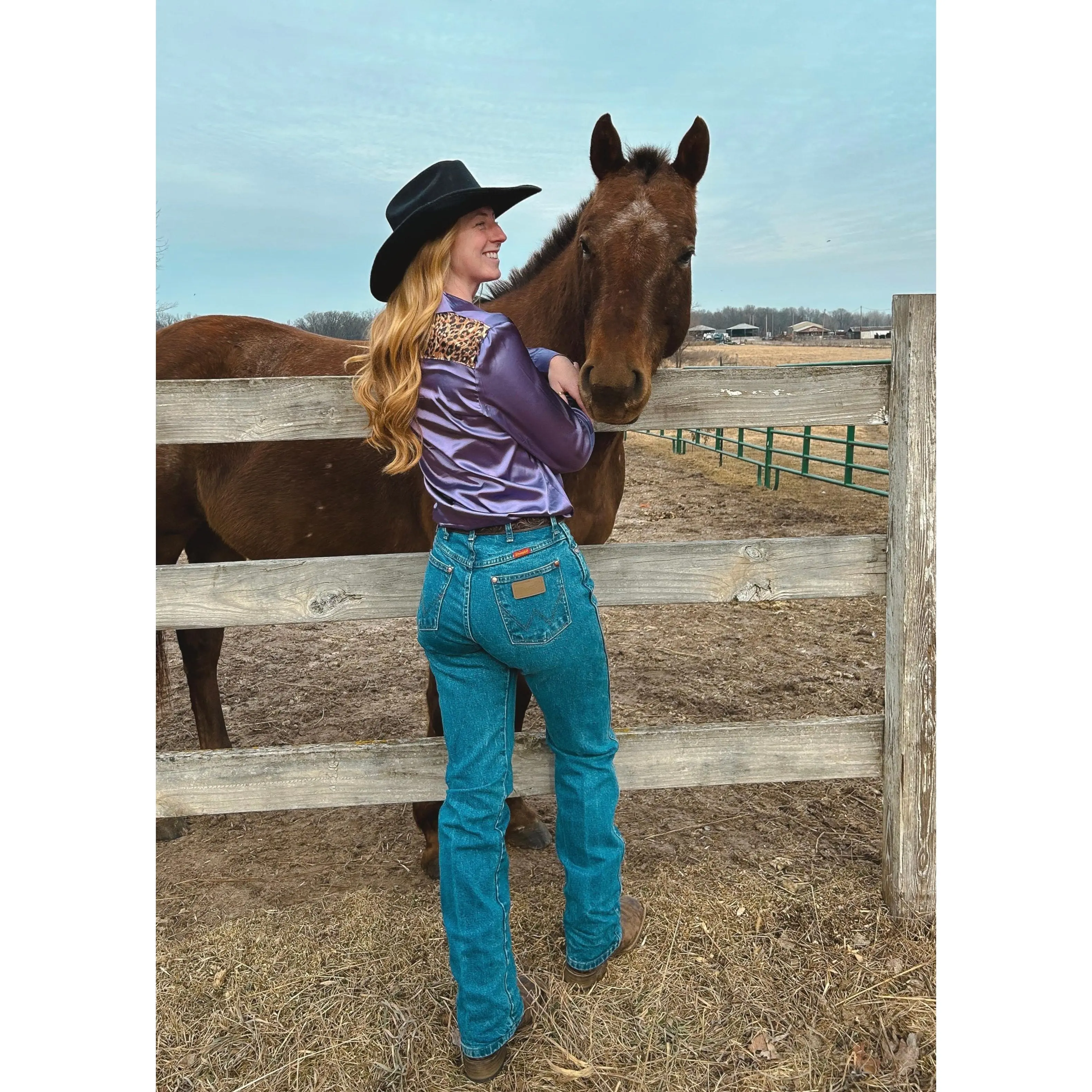 Lilac Leopard Satin Rodeo Shirt