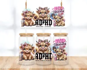 ADHD Highland Cow - 16 oz. UV DTF Cup Wrap