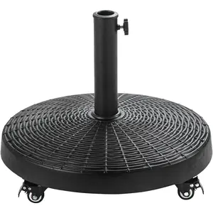 51 lb Heavy Duty Round Base Stand with Rolling Wheels for Outdoor Patio Market Table Umbrella, Black