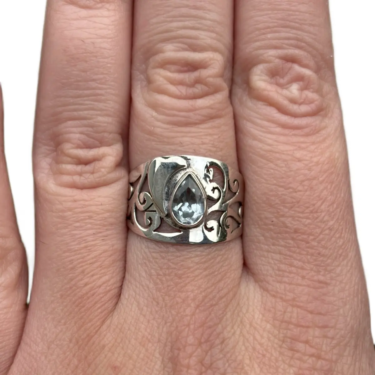 Handmade Sterling Silver Filigree Ring with Blue Topaz
