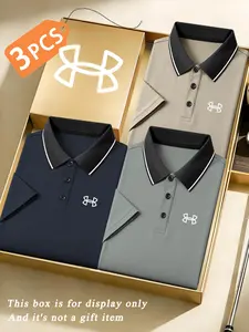 Men's Quick-Dry Polo Shirts Set, Geometric Print, Sporty Style, All-Season Fitted, Short Sleeve, Breathable, Durable, High-Quality Fabric