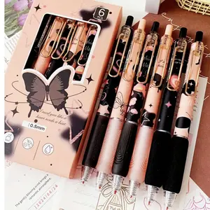 Floral Butterfly Gel Pens Set, Retractable Plastic Rollerball Pens, Medium Point (0.5mm), Ink for Office & Student Use