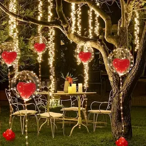 Large LED Glowing Bobo Heart Balloons Set 5pcs Balloons 5pcs 3M Yellow LED Lights 20pcs Red Hearts for Birthday Weddings Decorations