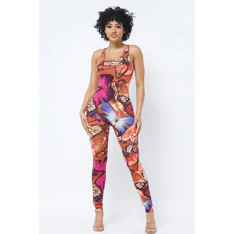 BUTTERFLY PRINT JUMPSUIT