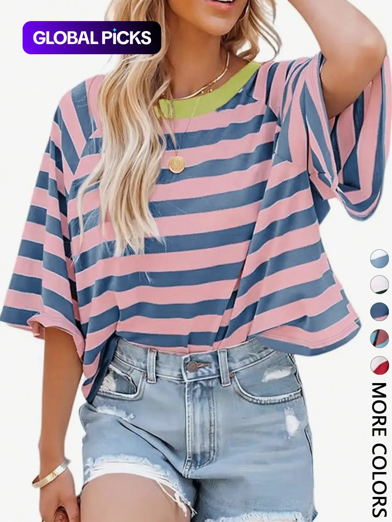 1 Piece Casual Minimalist Striped Pattern Round Neck Short Sleeve Loose Women's T-Shirt, Suitable For Summer, Oversized T Shirt