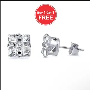 CZ Invisible Cut Clear Earrings - Square Design, Clear Finish, Lightweight and Durable