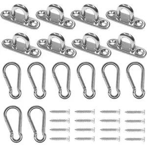 Stainless Steel 1.8 inch Pad Eye Plate U Hooks + Stainless Steel Snap Hook,Marine Hardware Staple Hook Loop with Screws, 8 Pack
