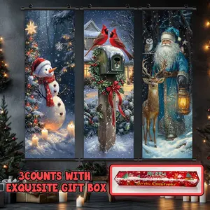 3-Piece Christmas Wall Art Set, Cute Snowman & Santa Claus Posters, High-Definition Print, Waterproof, Perfect Gift Box Packaging