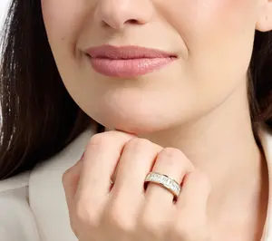 Steel by Diamonique Baguette Cut Eternity Band Ring