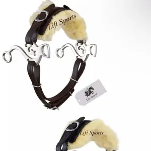 Brown-Black Hackamore Bitless Horse Bit with Fur Adjustable Leather Bridle Steel