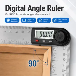 Digital Angle Ruler 0-360° Stainless Steel Angle Finder with LCD Display, Locking Knob, Measuring Ruler for Woodworking, DIY, Construction & Home Improvement
