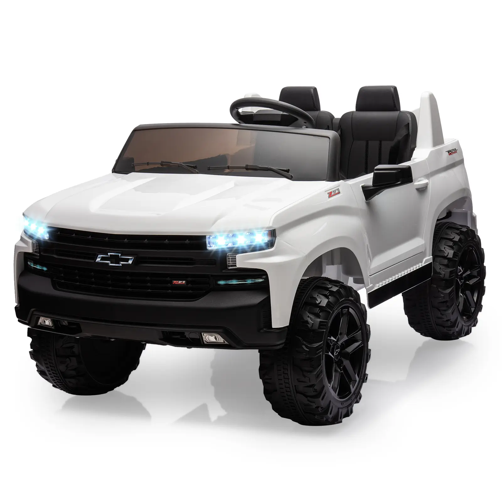 Gaomon Licensed Chevrolet Silverado 24V 2-Seater White Kids Electric Ride-On Toy with Remote Control, 4 Springs, Ages 12+, Four Springs