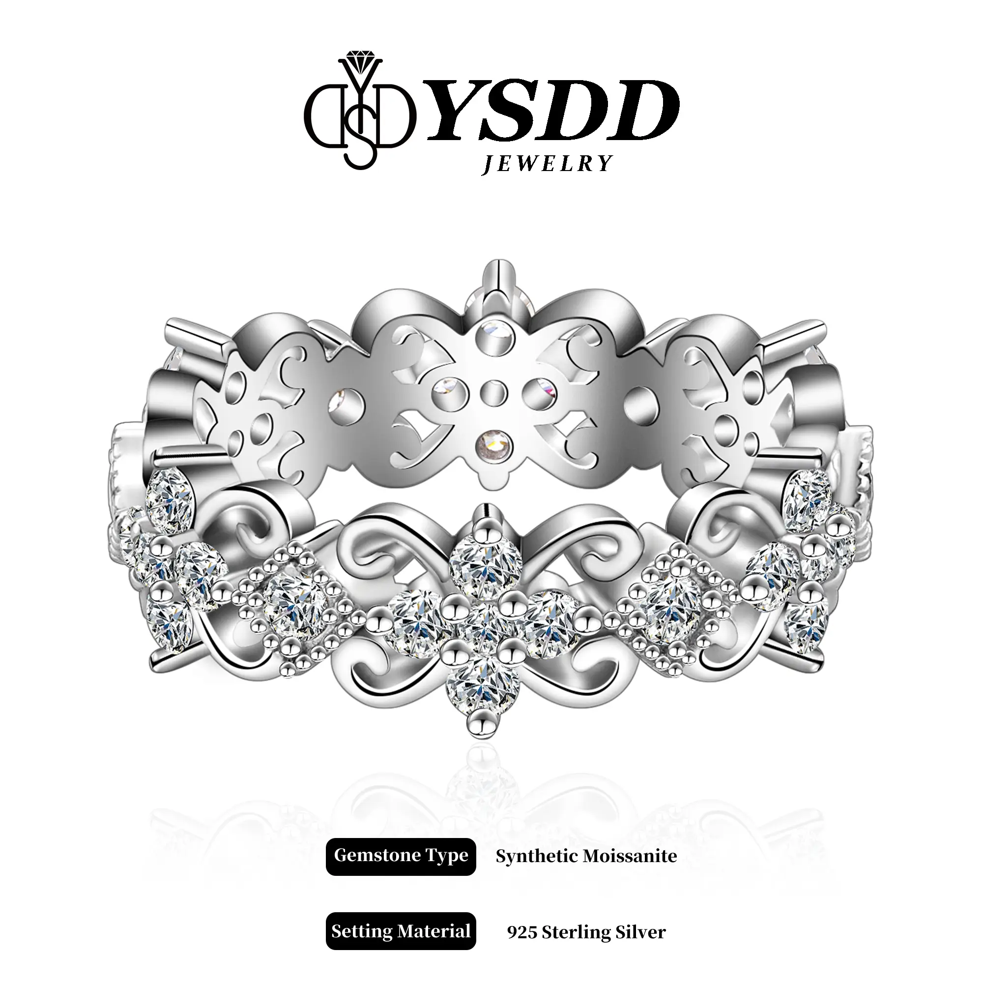 【#294 Diana】Regal Art Deco Vintage Synthetic Moissanite Wedding Ring Band in 925 Sterling Silver