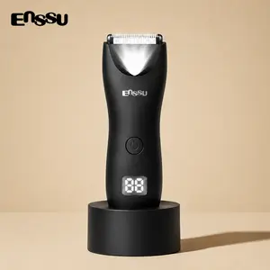 Enssu Patented Nick-Free Body & Ball Trimmer for Men - Safe Ceramic Blade Groin Groomer, Waterproof Rechargeable Cordless Men's Body Hair Trimmer with Replaceable Heads for Beard, Eyebrow & Daily Use