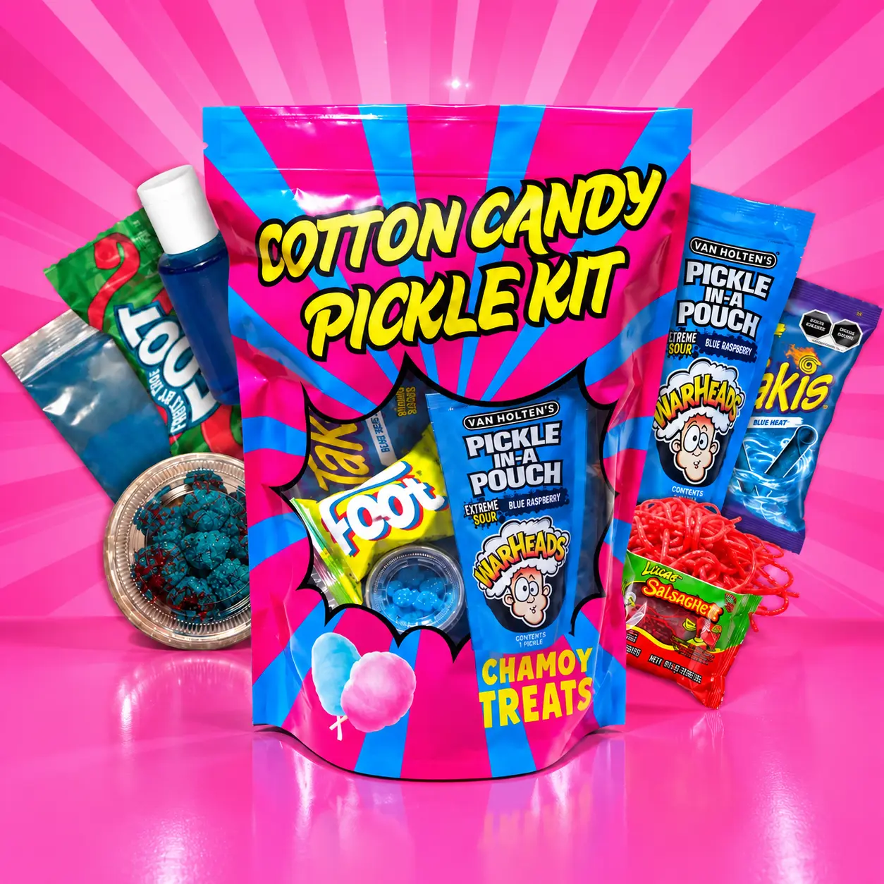 Blue Razz Cotton Candy Pickle Kit - Sweet Trending Snacks