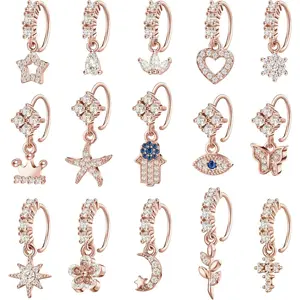 15 Pcs Dangle Nose Rings Hoops Heart Dangle Nose Rings Cartilage Earring Dangling Piercing Jewelry for Women(Rose Gold)