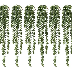 6 Piece Artificial Succulent Hanging Plants, Fake Hanging Plants, Faux Pearl Greenery Decor, Wall Home Garden Background Indoor Outdoor Decoration