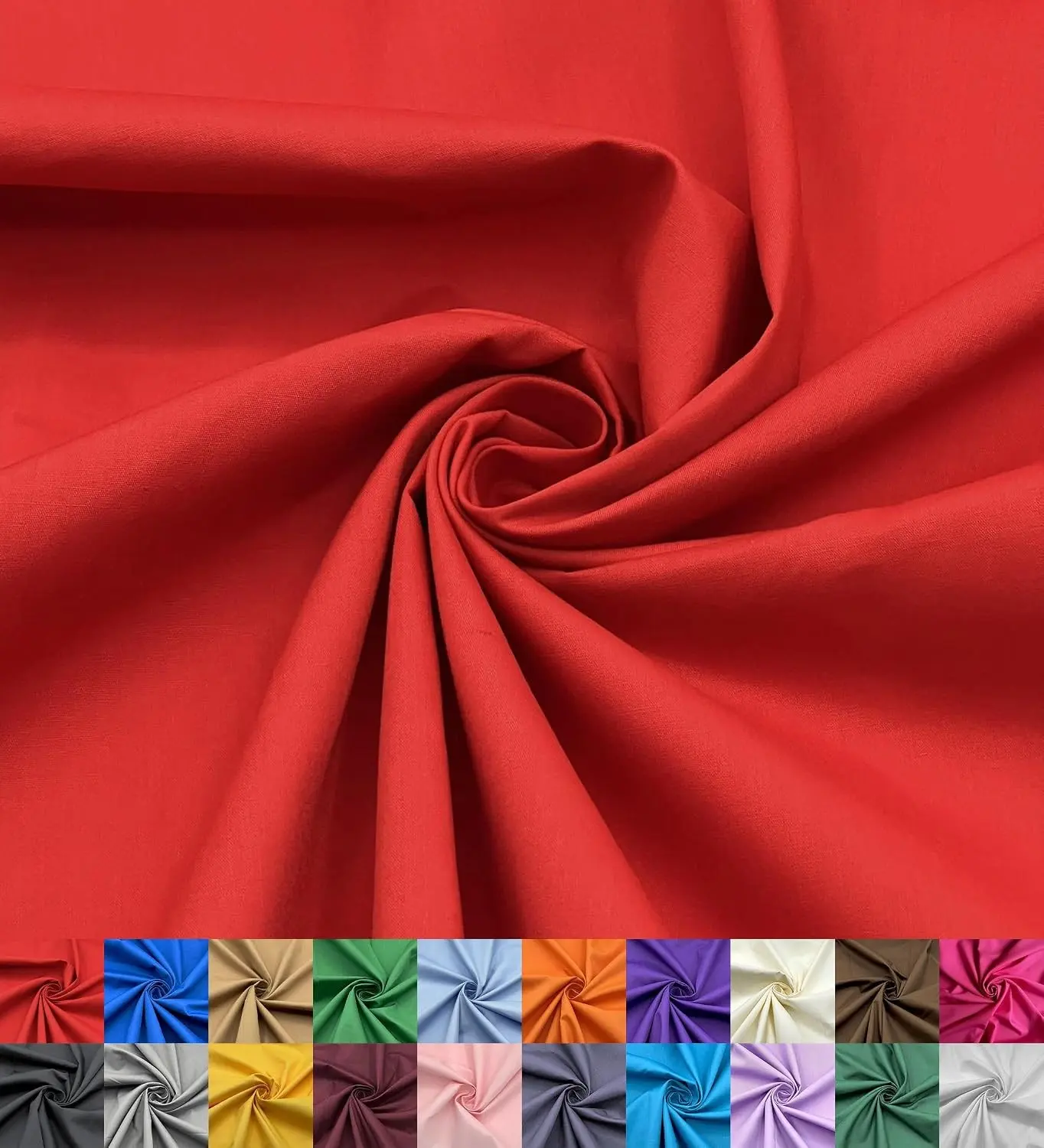Cotton Polyester Fabric by The Yard – 60" Wide Broadcloth Fabric, Soft Lightweight Breathable Material for Lining, Curtains, Bedding, Skirts, Sewing Projects (Red, 1 Yard)