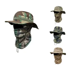 Spring and summer bucket hat, windproof visor, drawstring design, camouflage round edge outdoor fishing set, outdoor mountaineering casual windproof hat