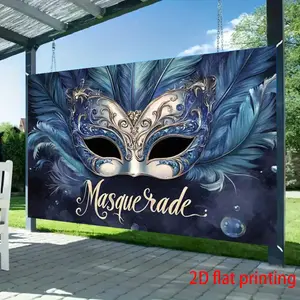 1pc Masquerade Banner Theme Background Mask Pattern Design Vinyl Fabric for Costume Party Decoration Backdrop