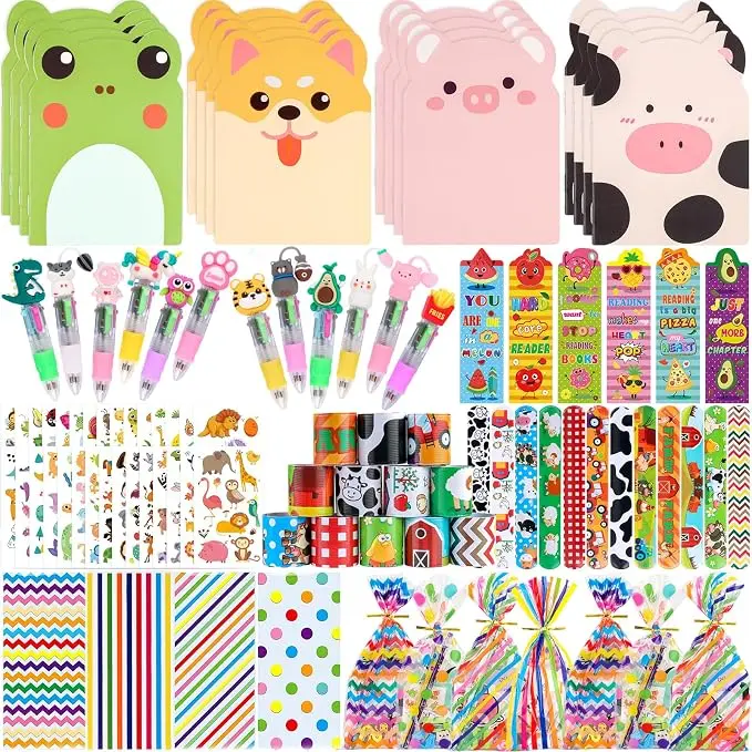 24-Pieces Unisex Party Favors Tool Kit - Kids Party Goodie Bags with Multicolor Pens, Notebooks, Motivational Slap Bracelets, Valentine’s Classroom Rewards, School Supplies Return Gifts