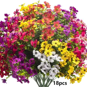 Artificial Spring Decorative Plants, 18 Bundles Colorful Daisy Pots, UV-Resistant Outdoor/indoor Decoration, Festival Gift, Flower Artificia with Eucalyptus Leaves, Realistic Garden Decor for Porch, Patio & Home, Faux Flowers, Spring Decorations