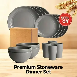 Outdoor Camping Cutlery Set, Wheat Straw Water Cup Plate Bowl Utensils, Plastic Dinnerware Set, 16 Pieces, Durable & Lightweight, Outdoor Camping Supplies, Picnic Essentials