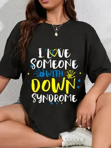 100% Cotton Unisex I Love Someone with Down Syndrome - Trisomy 21 Awareness T21 Round Neck Short Sleeve T-Shirt Women's Men Graphic Tee