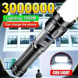 1 powerful tactical rechargeable LED flashlight, 7-mode high brightness flashlight, COB work light, handheld flashlight, suitable for emergency situations, hiking, camping, camping equipment