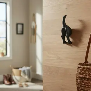 Dog Tail Wall Hook, Black Cast Iron for Leashes and Coats