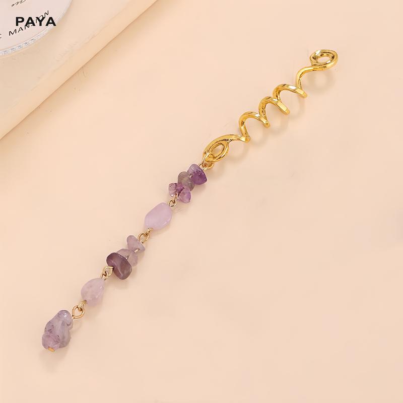 PAYA 6-Pack Natural Stone Hair Charms for Braids – Purple Braided Hair Accessories with High-Quality Alloy & Vintage Craft