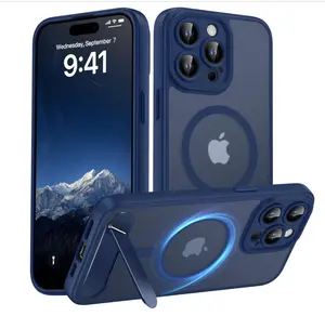 iPhone 15 Pro Max Case, [Built-in Kickstand][Full Camera Protection][Compatible with MagSafe][Anti-Fingerprint] Shockproof Phone Case for iPhone 15 Pro Max 6.7",Blue