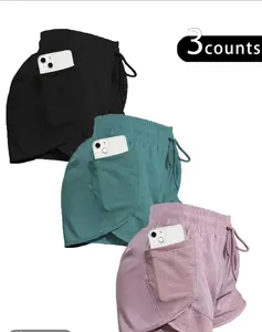 Summer Deal Women’s High-Waist 2-in-1 Running Shorts, Breathable Pocket Workout Shorts, Quick-Dry Gym Shorts, Athletic Training Shorts for Women, Lightweight Sportswear for Fitness, Yoga, and Outdoor Activities solid color Quick-Drying Loose Women's Short