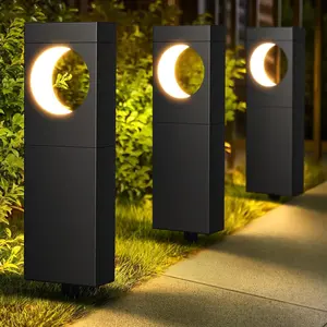 Modern Solar Pathway Lights Outdoor, Solar Pathway Lamp, Solar Ground Lights, 4 Pack Upgrade Moon Shape Landscape Lights, Bright Waterproof Solar Decorations for Yard Garden Walkway