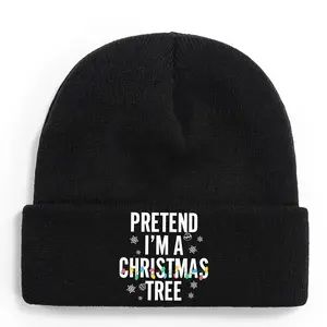 Fun "Pretend I'm a Christmas Tree" Winter Hat - 100% Acrylic Knitted Elf Costume Hat with Drawstring Elastic Band, Unisex Warm Soft Style, Machine Washable Christmas Party Outfit