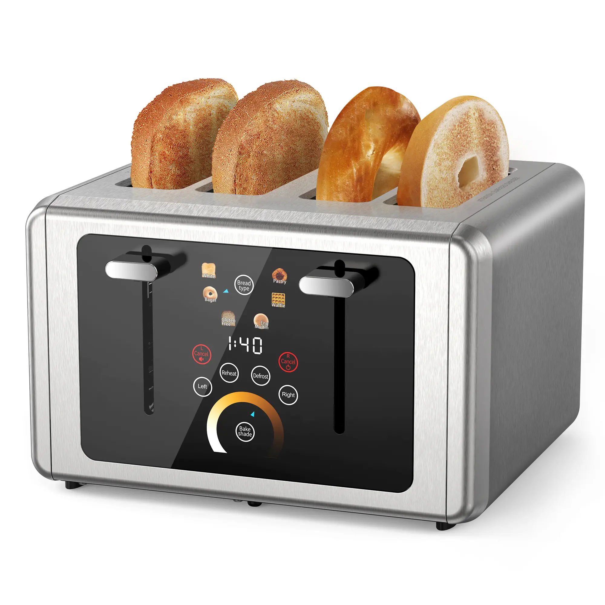 Toaster 2&4 Slice Smart Touch Screen Stainless Steel Digital Timer 6 Bread Types 6 Shade Settings 1.5" Wide Slots Electric Kitchen Appliance Automatic